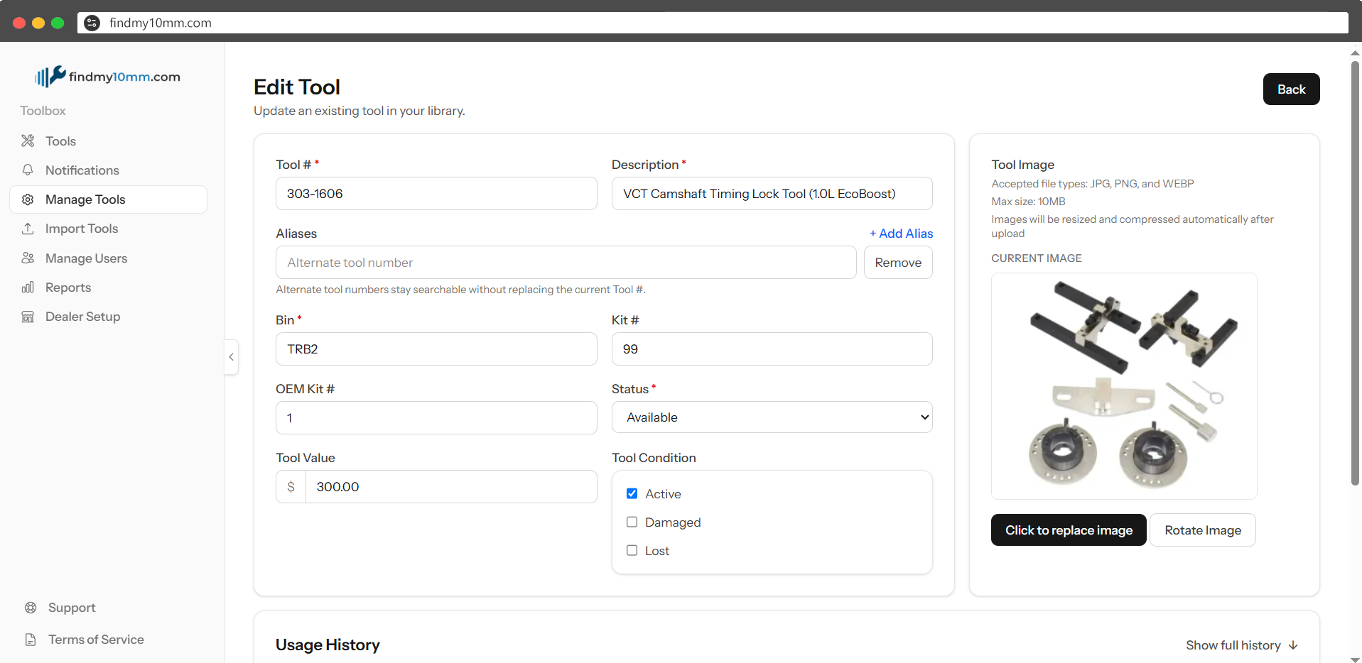 FindMy10mm tool tracking screenshot