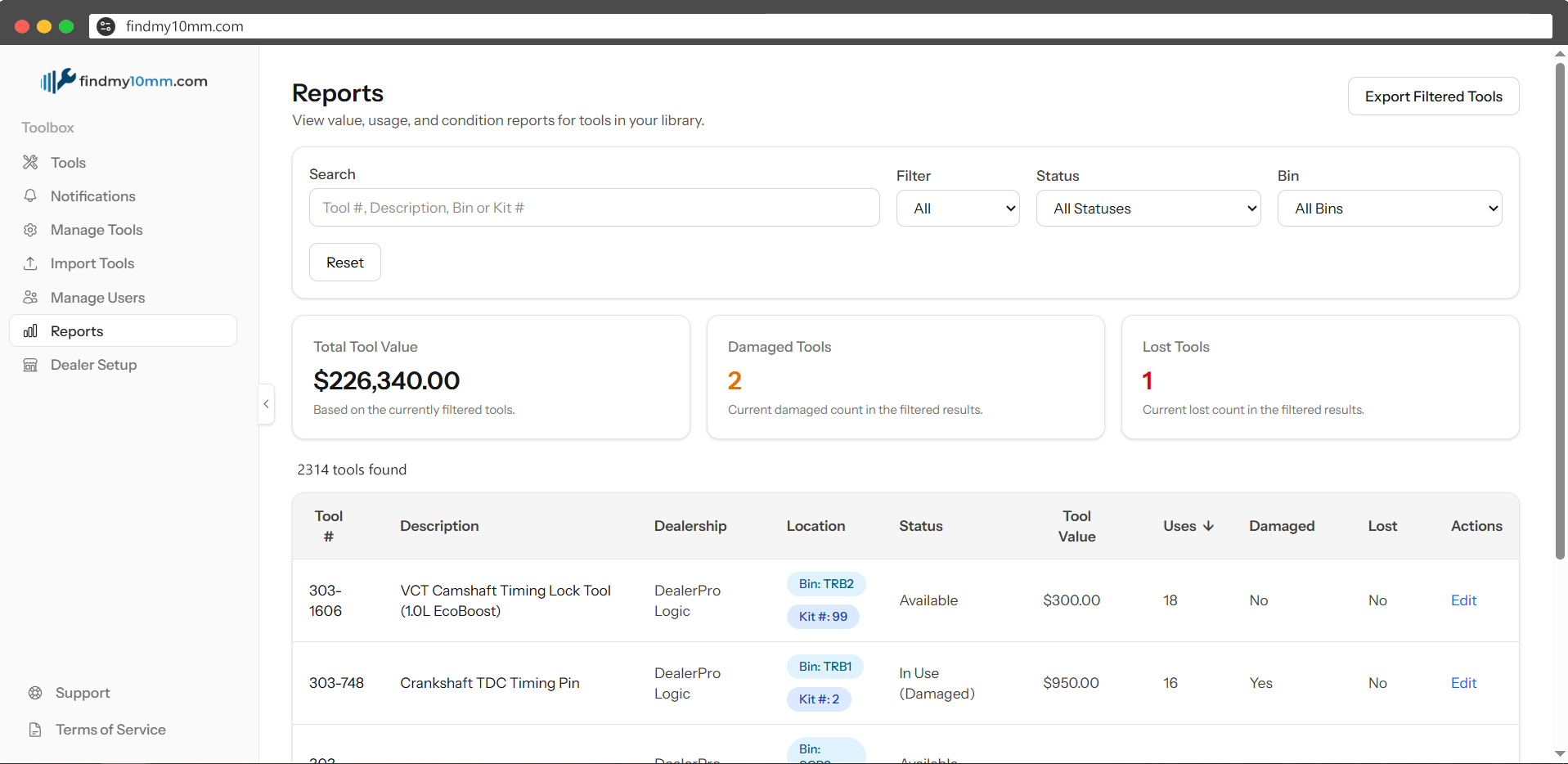 FindMy10mm reporting screenshot